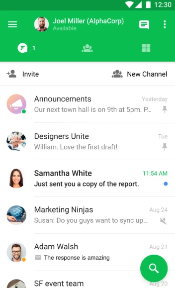 Flock chat app conversation channels page