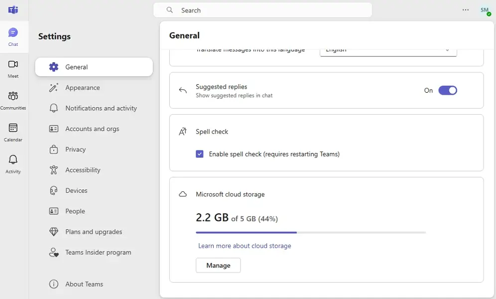 Microsoft Teams cloud storage