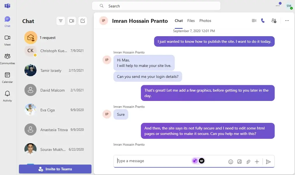 Microsoft Teams home UI