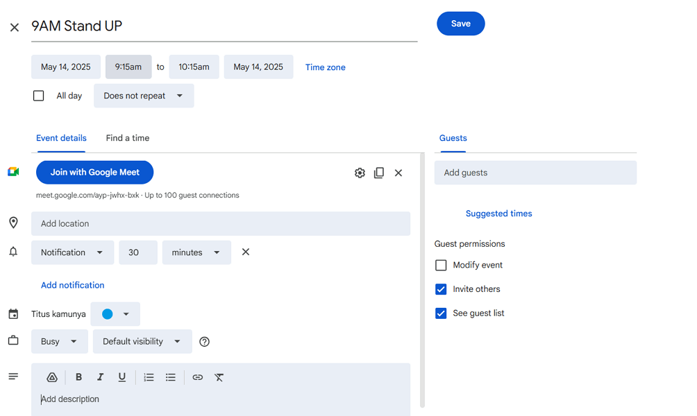 schedule google meet from google calendar