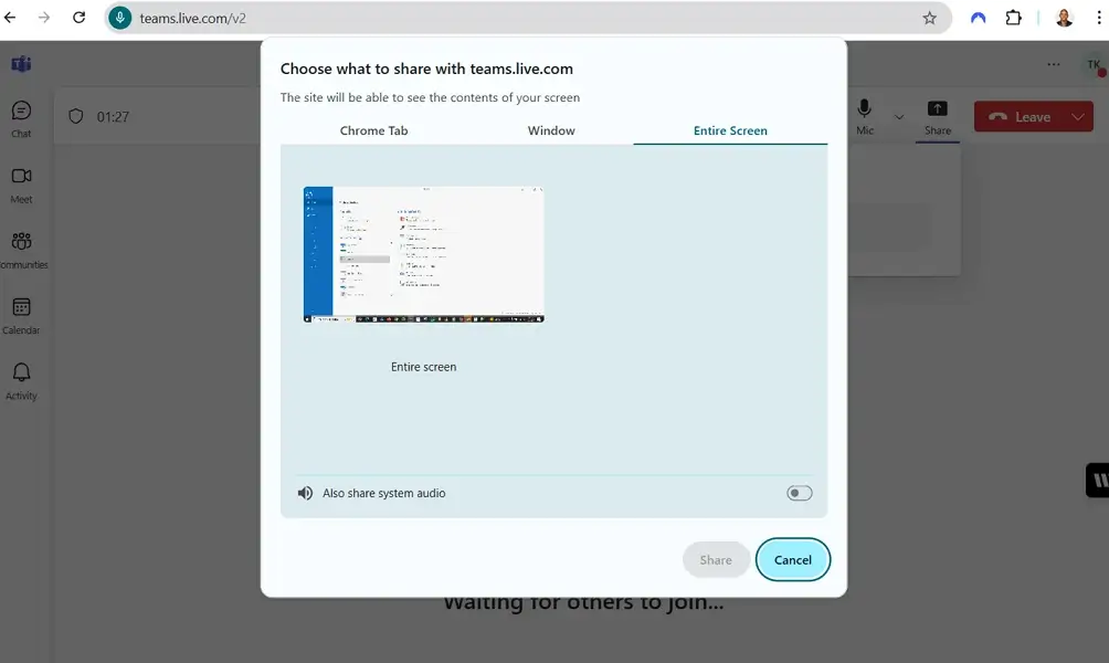 teams screen sharing