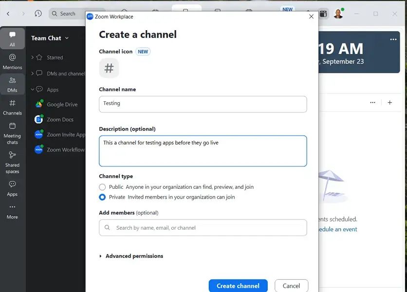 zoom private channel