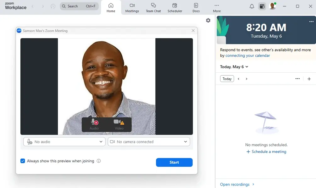 Zoom video UI
