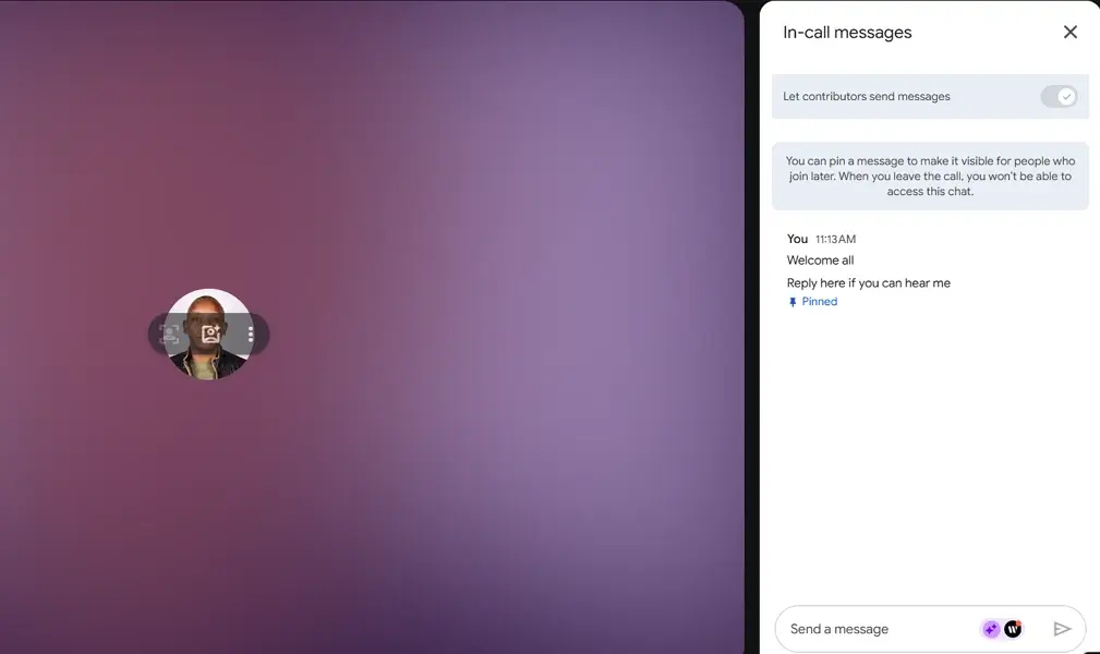google meet in call messages