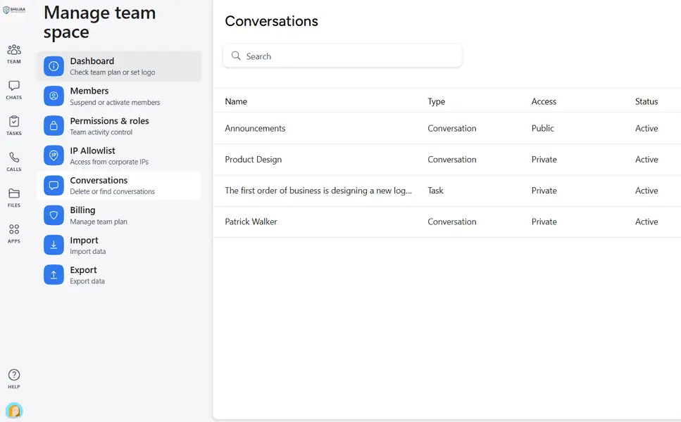 manage conversations from teambook
