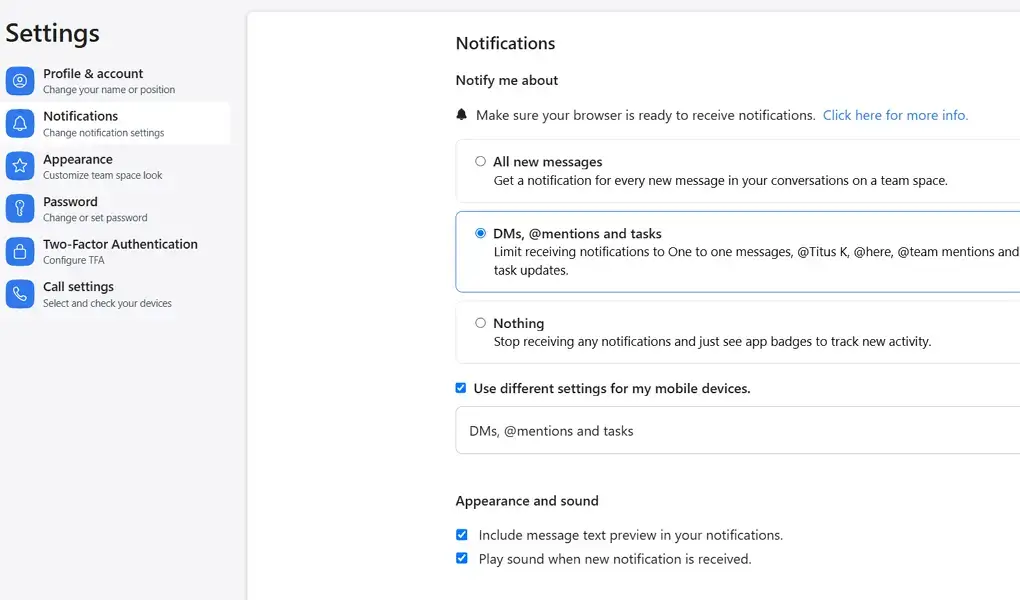 chanty notification settings