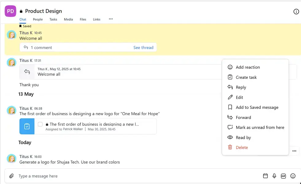 create task from messages in chanty