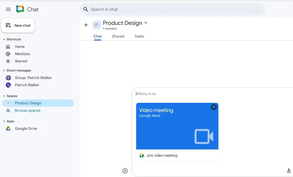 send google meet link on google chat