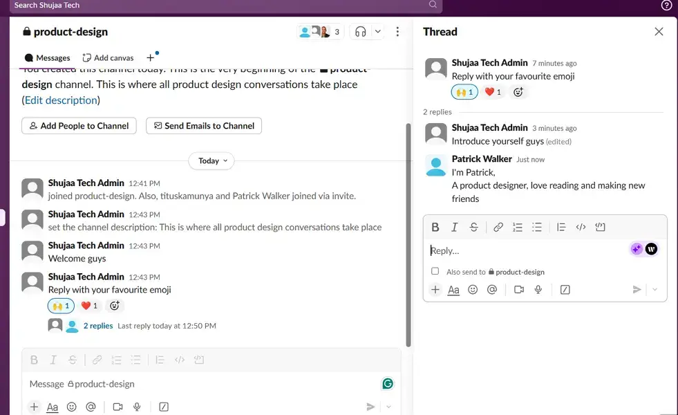 slack channel threads