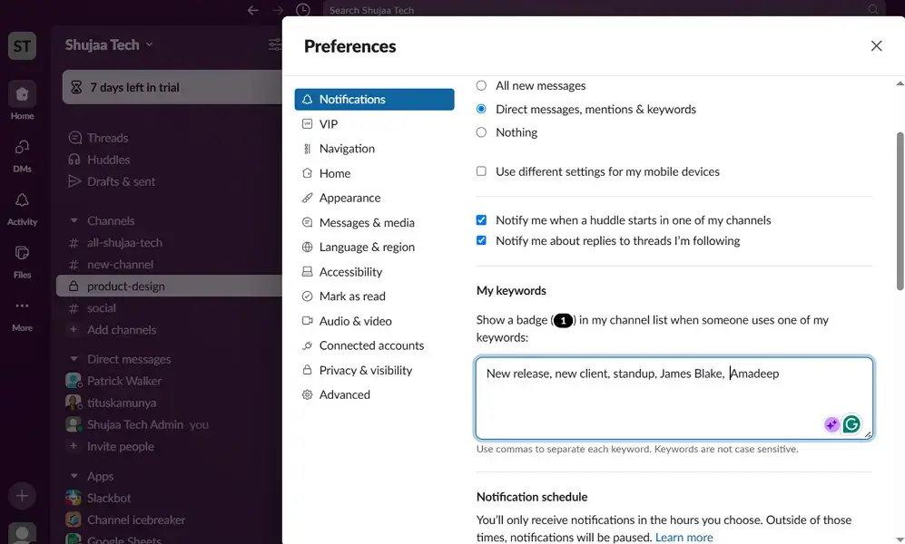 slack keywords notifications