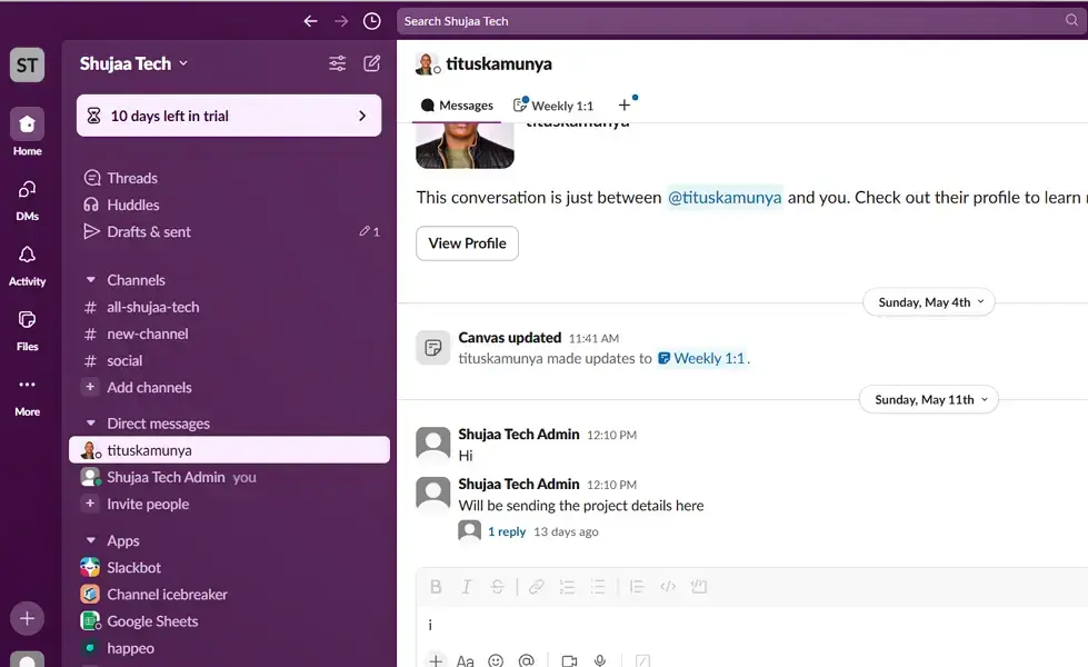 slack user interface