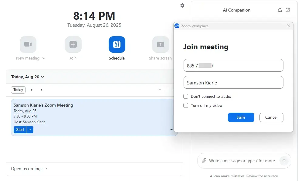 Join Zoom meeting with ID