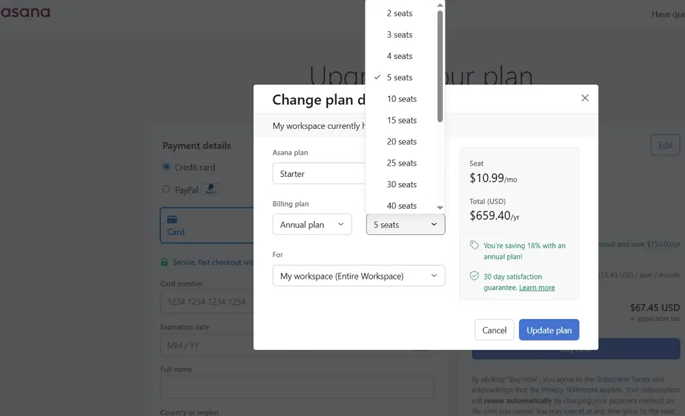 Asana Pricing Seats