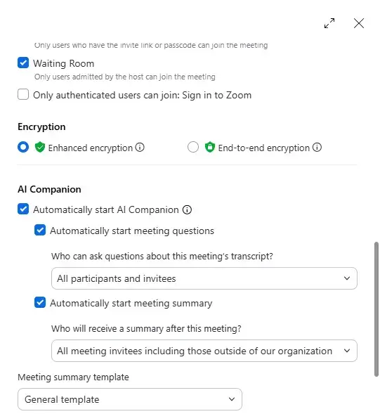 Zoom security and AI options