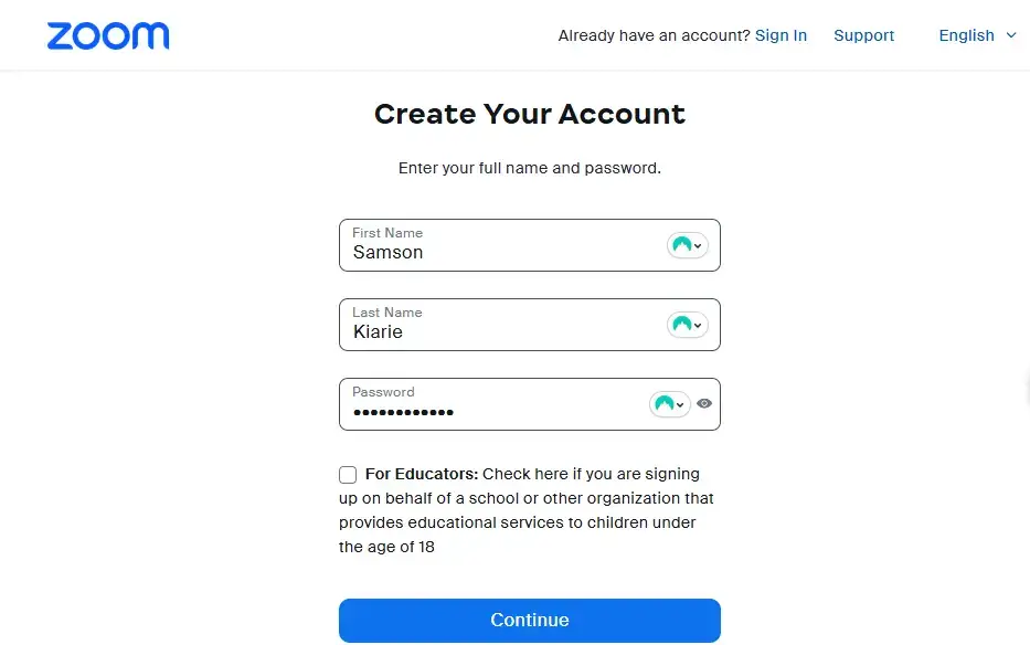 Create Zoom account