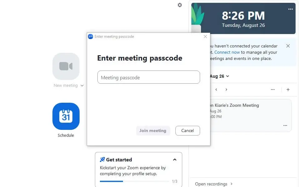 Enter meeting passcode