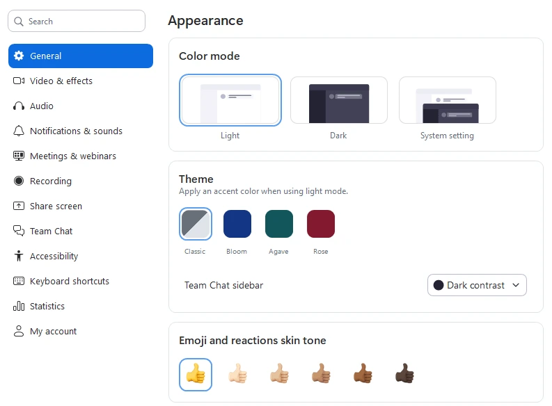 Zoom appearance options