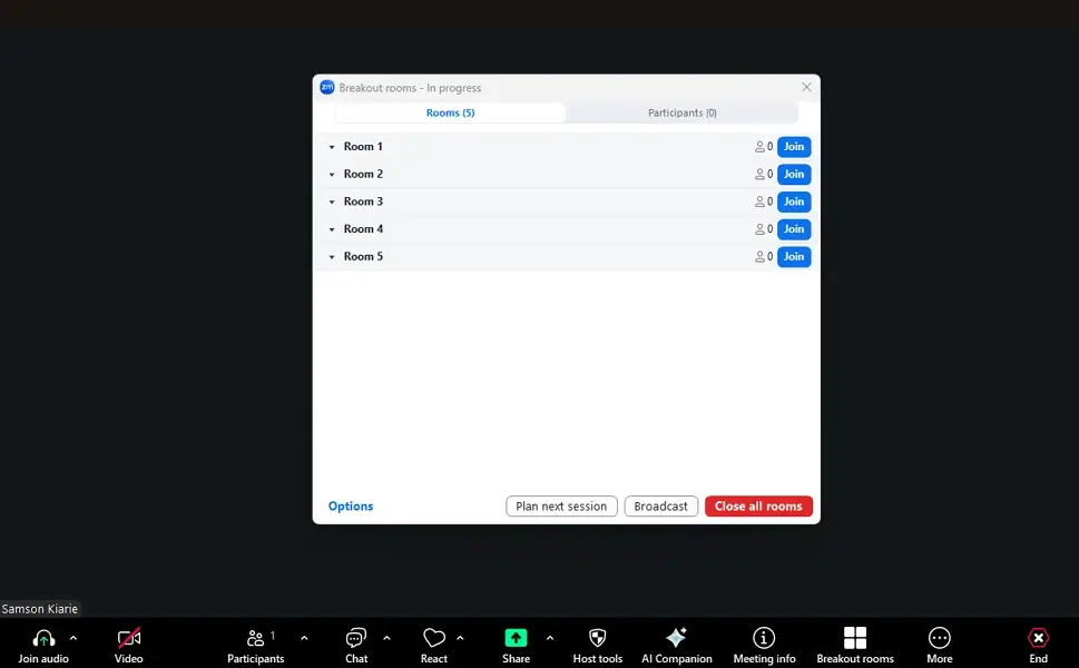 Manage Zoom breakout rooms
