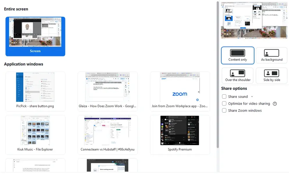 Choose the screen to share
