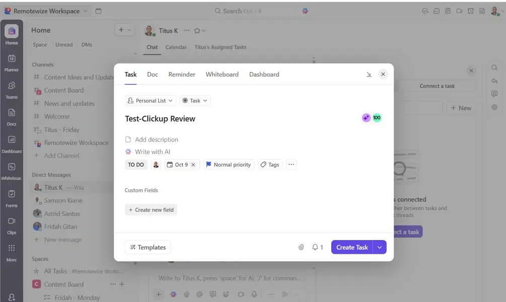 turn clickup message into tasks

