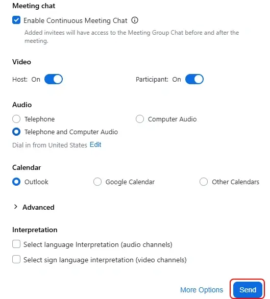 Zoom meeting sharing options