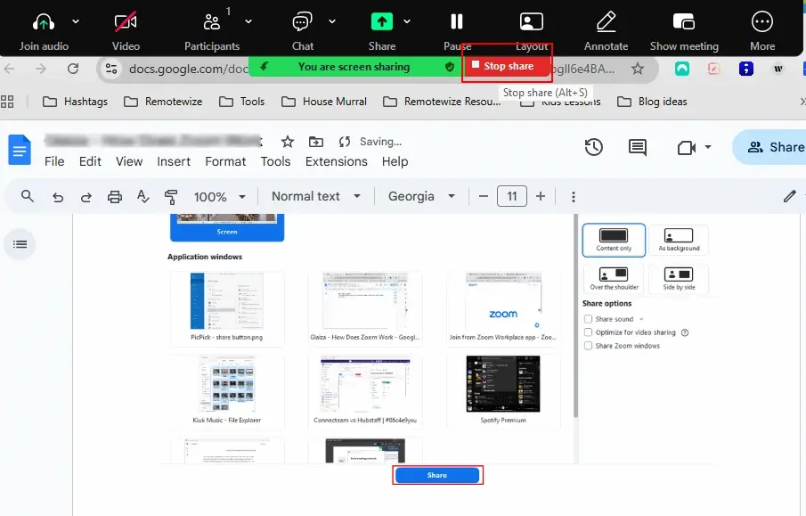 Stop presenting on Zoom