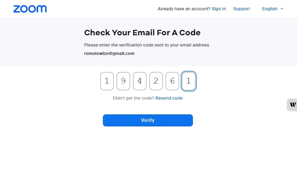 Zoom verification code