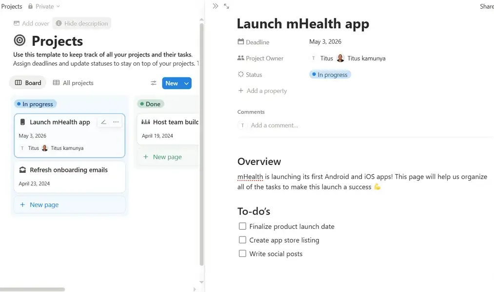 how to use notion: add project details
