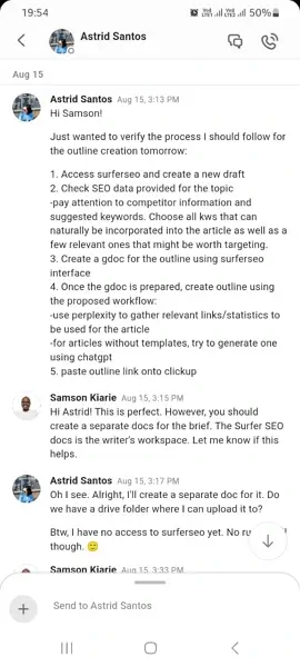 ClickUp review; ClickUp Chat functionality on the Android app. 
