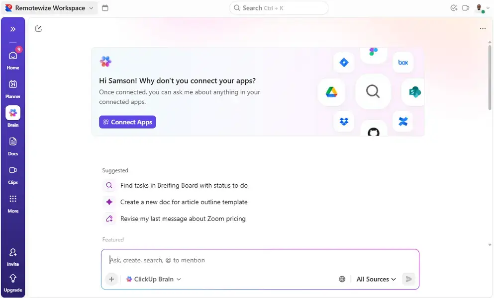 ClickUp review; ClickUp Brain in action
