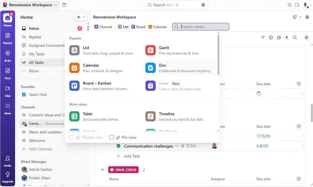 ClickUp review; ClickUp customizable home page
