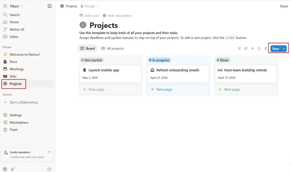 how to use notion: projects on notion desktop app
