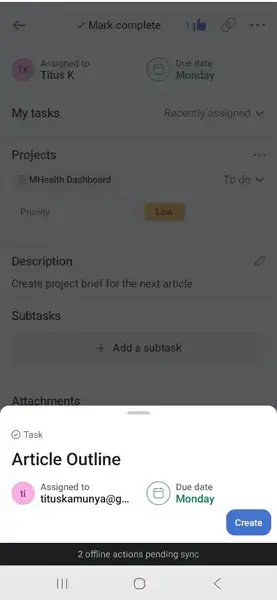 asana mobile offline sync updates