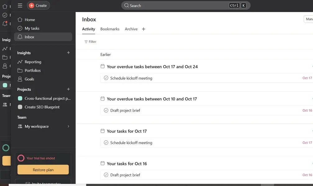 asana unified inbox