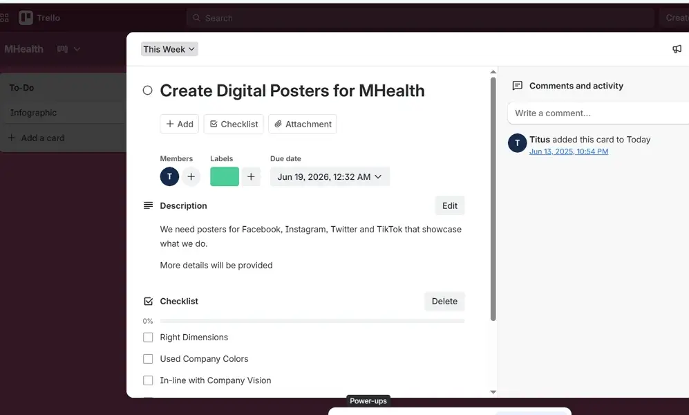 Trello card with checklists