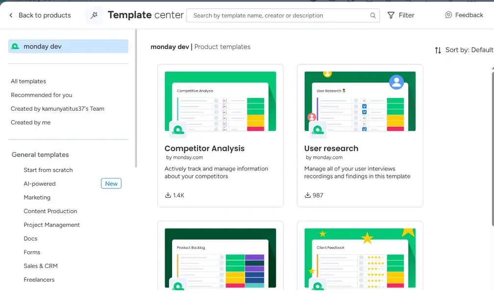 monday dev templates